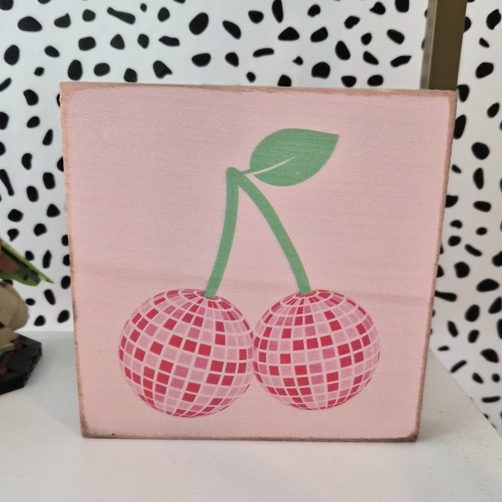 Rustic Marlin Small Wooden Block Decor Cherry Disco Balls
